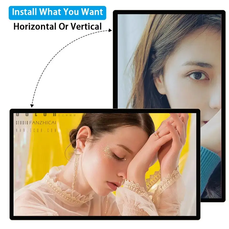 超薄型ベゼルウォールハンギングLCDディスプレイ、店舗ウィンドウ、広告スクリーン、デジタルサイネージ、メディアプレーヤー、32 "、43" 、50 "、55" 、500ニット