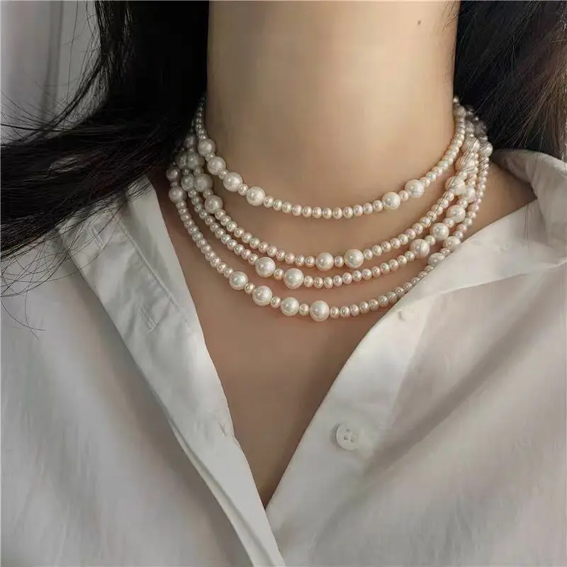 

Classic Single Strand 5-8mm South Sea Round White Pearl Necklace 48inch 925s