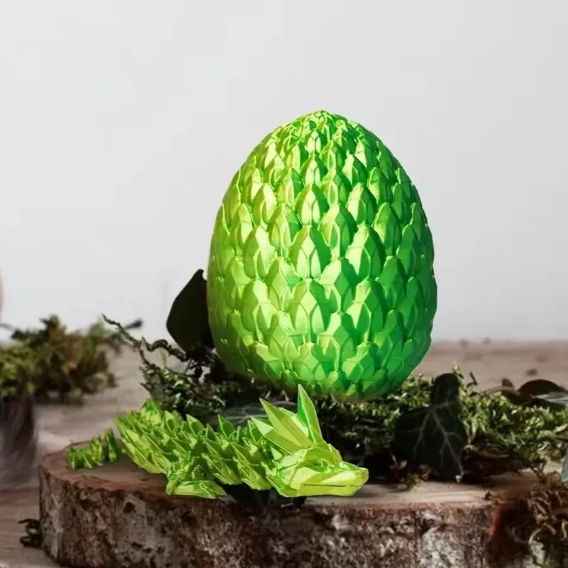 

3D Printed Chinese Dragon & Dragon Egg Decoration - 22cm Dragon + 8.5cm Crystal Egg, Home Office Festival Figurine Set