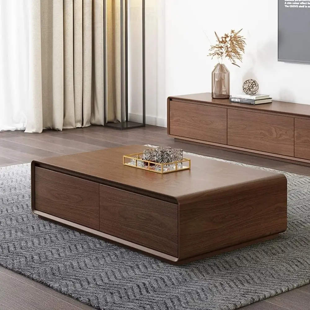 

Walnut Wood Square Coffee Table with Large Hidden Storage, Expandable Center Table for Living Room, Elegant Accent Table (Walnut