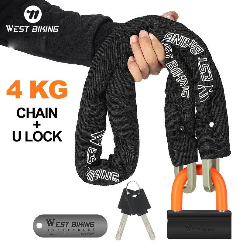 

WEST BIKING сверхмощный замок цепи 4 кг 2-в-1 U замок противоугонный замок для велосипеда, мотоцикла, скутера, велосипедное оборудование с высокой степенью безопасности