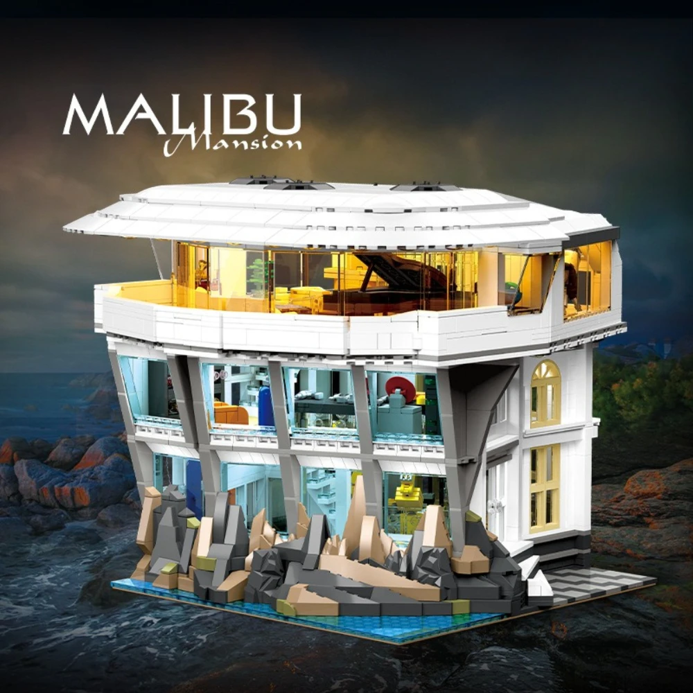 

Набор строительных блоков MOC Malibu Luxury Villa Summer Sanctuary: Эксклюзивный особняк с подсветкой, игрушки для детей, подарки на день рождения