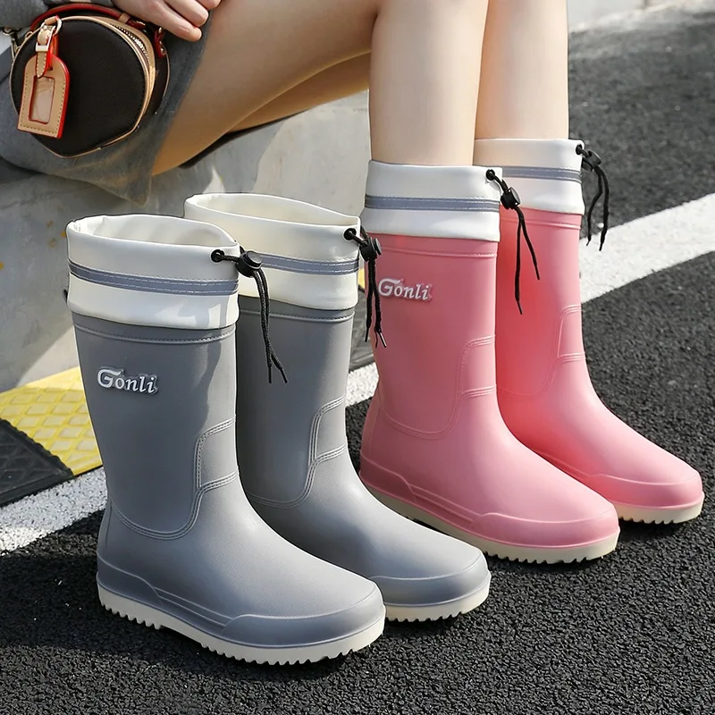 Women's Mid-Tube Outdoor Adjustable Elastic Girdle Waterproof Non-Slip Summer Fashion Waterproof Mouth Work Rubber Shoes 36-40