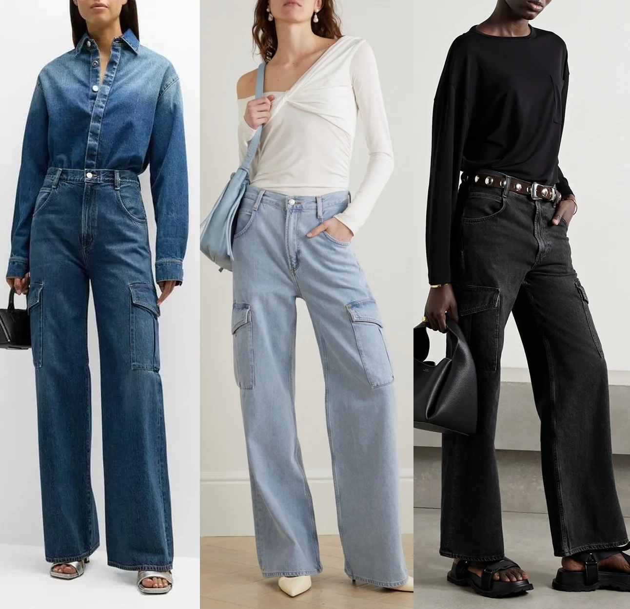 Women Cargo pants High waisted loose fitting straight tube casual denim pants