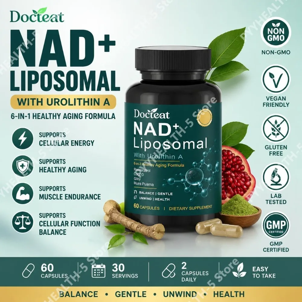 Docteat NAD+ Liposomal Capsules with Urolithin A, CoQ10, Trans-Resveratrol for Energy Supports and Healthy Aging, 60 Capsules