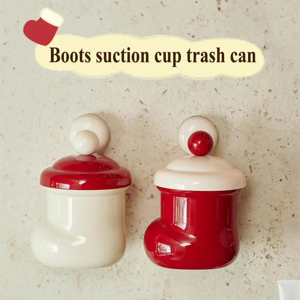 

1pcs Mini Trash Can Decor Wall Mounted Covered High Appearance High-end Feel Desktop Small Boots Garbage Can Home Decoration