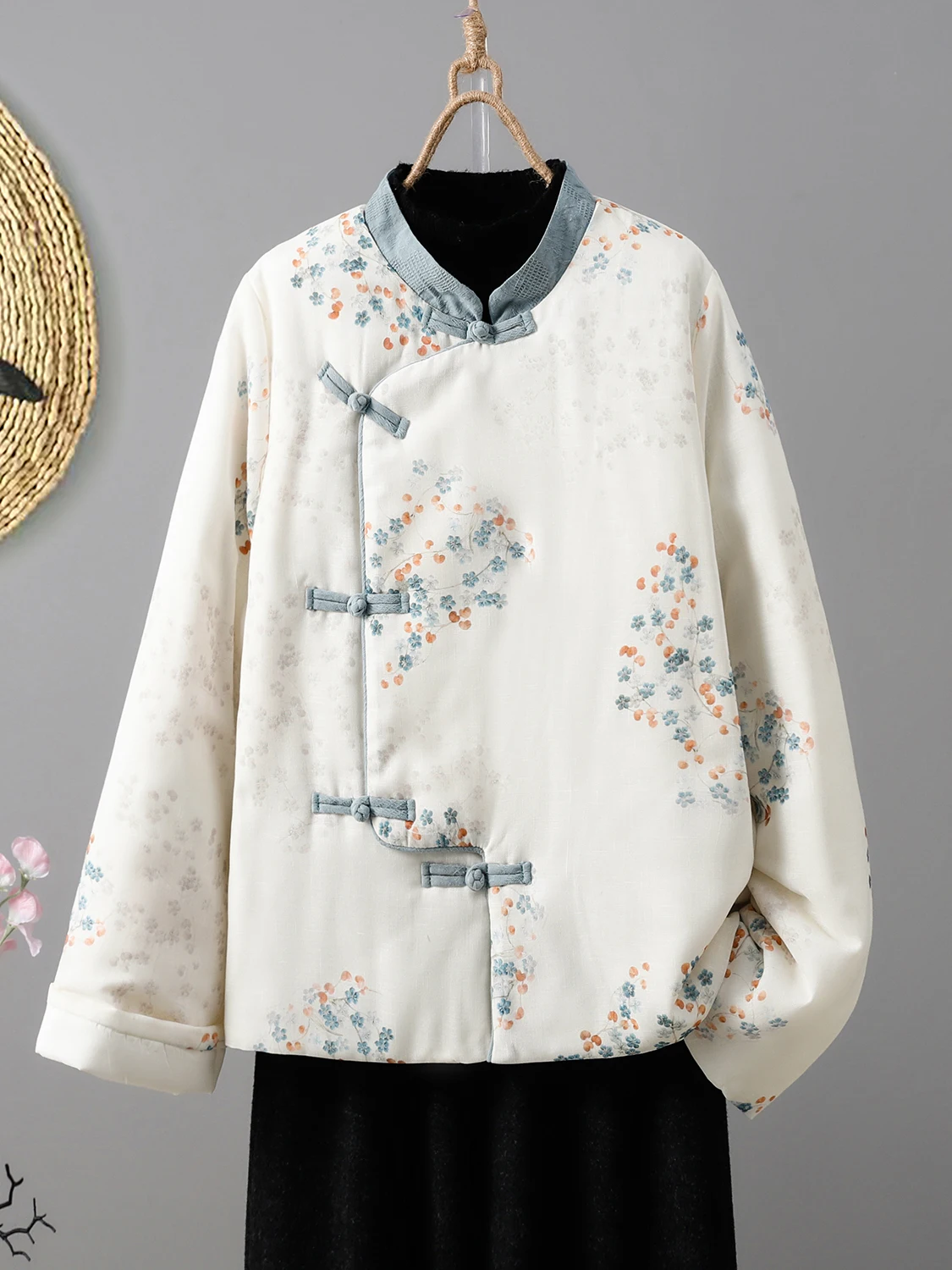 

Loose Cotton Jaet Women's Faion Artistic Button Print National Sle Personali Autumn Winter New Arrival Casual Outerwear