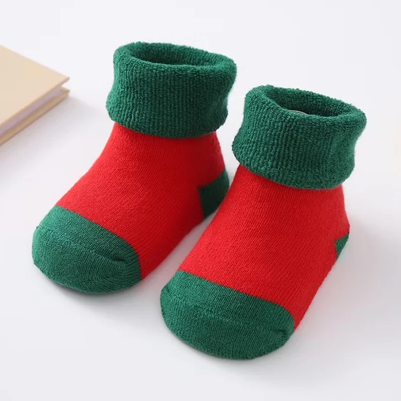 Christmas Baby Socks Knit Soft Cotton Sock Kids Mid Socks Infant Toddler Baby Boys Girls Cute Stripe Socks Baby Walking Socks