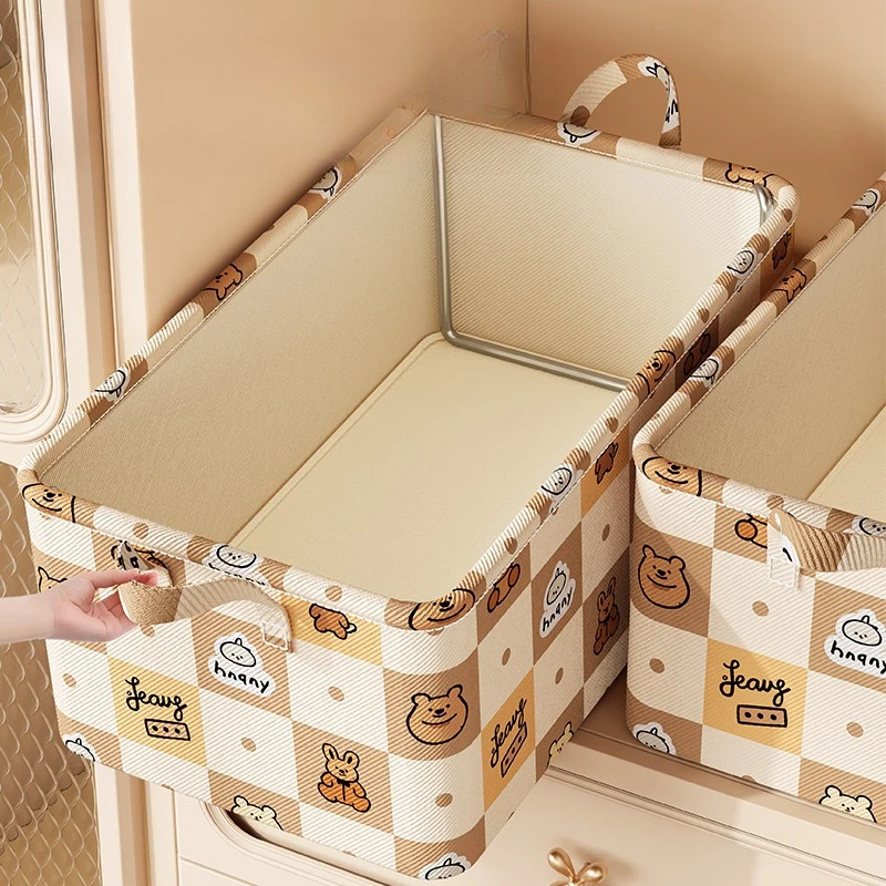 

New cartoon bear steel frame clothing storage box dormitory storage basket wardrobe clothes pants storage fabric finishing box
