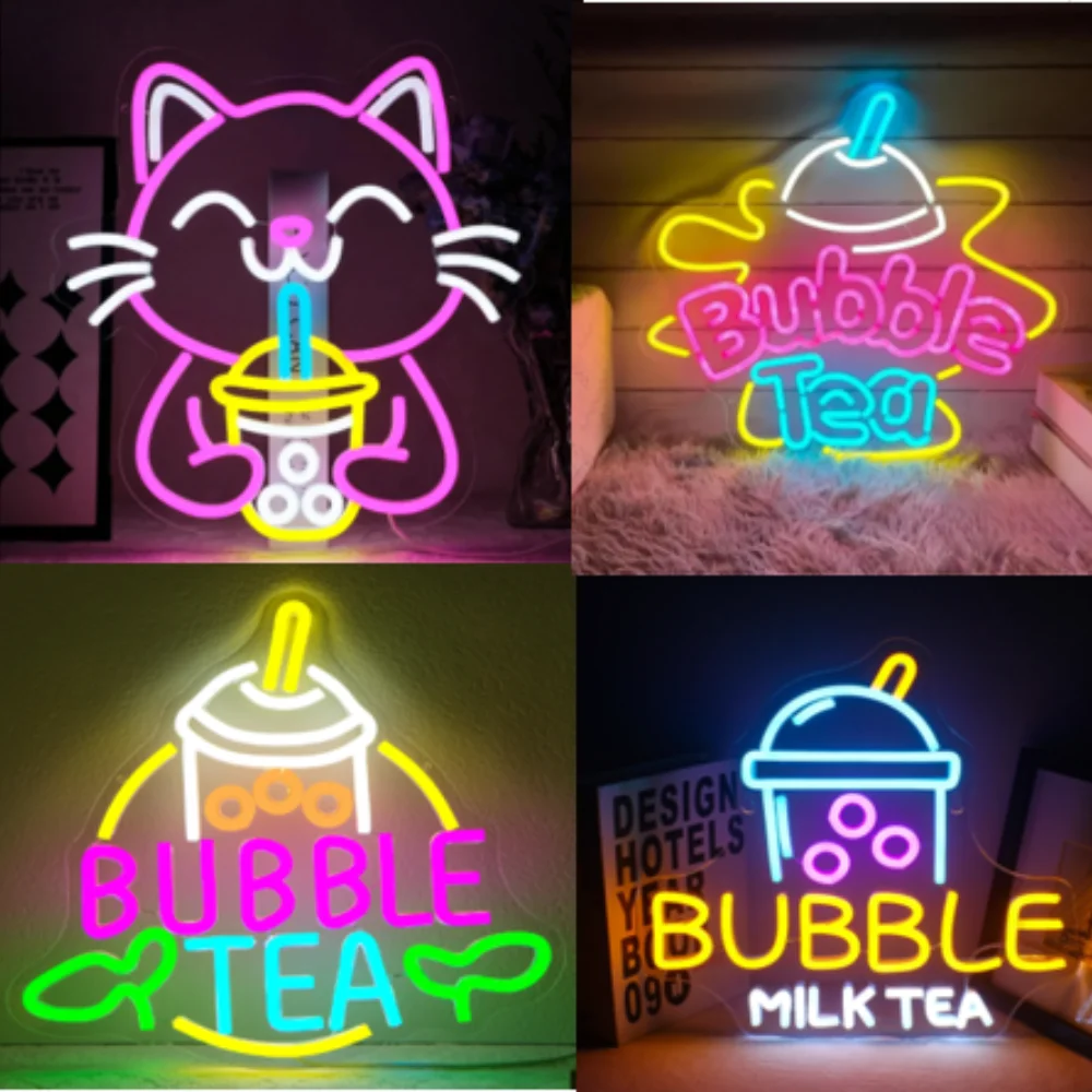 

Неоновая вывеска Bubble Tea — яркий светодиодный декор магазина Boba, настенный светильник для кафе для магазина чая с молоком и домашнего бара, модный подарок для любителя чая с молоком