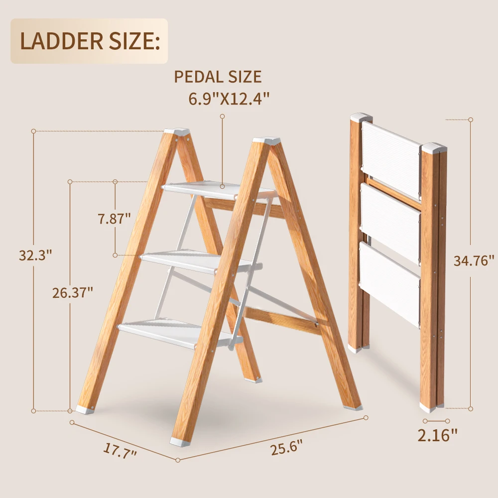 Ladnamy 3 Step Ladder Lightweight Folding Step Stool Stepladders Storage Shelf Rack With Anti-Slip Wide Pedal For Home Kitchen