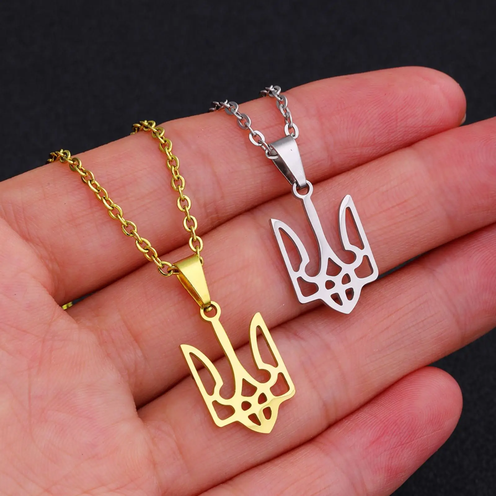 Ukraine Tryzub Dreizack-Anhänger-Halskette aus Edelstahl, Ukrainisches Nationalemblem-Symbol, Schmuckgeschenk für Männer und Frauen – Detail 6