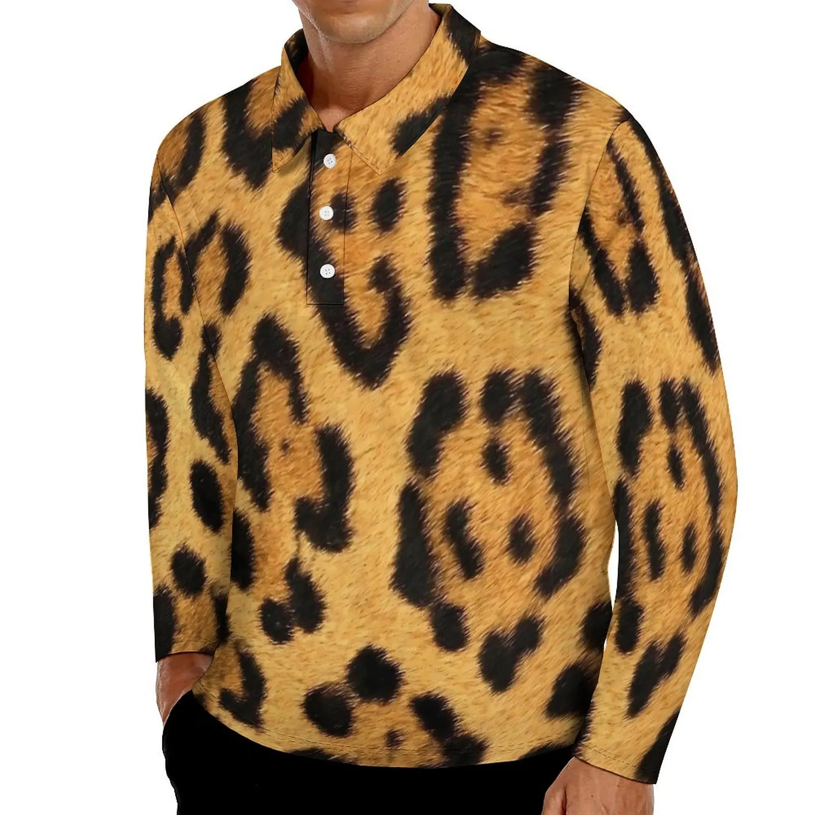 

Leopard Casual Polo Shirt Animal Skin Print T-Shirts Long Sleeve Design Shirt Spring Fashion Oversized Tops Birthday Gift