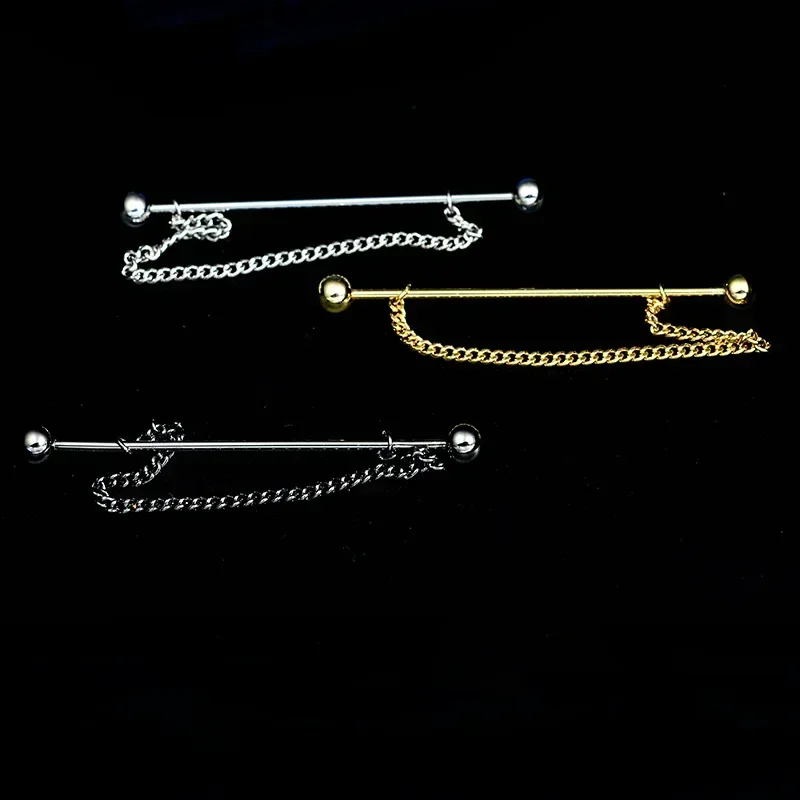 Collar Needle Round Ball One-word  Metal Chain Fringed Men\'s Brooch French Shirt Neck Corner Buckle High Quality Copper Gifts