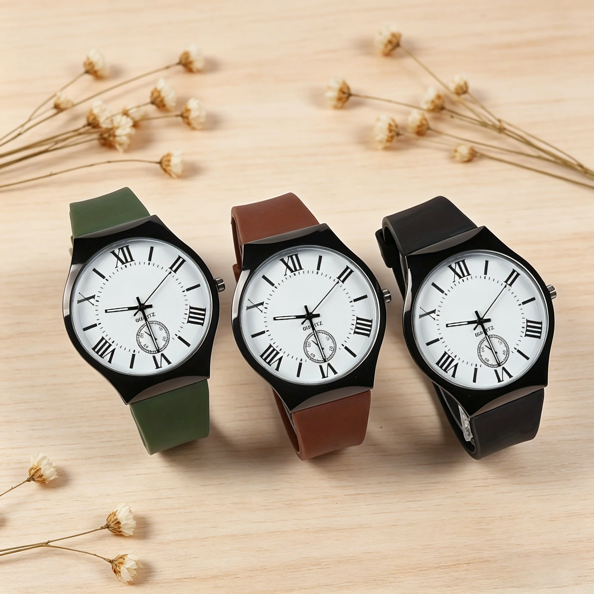 Unisex Roman Numeral Quartz Watch - Minimalist Large Dial Wristwatch with Soft Silicone Strap, Casual Waterproof Watch for Men