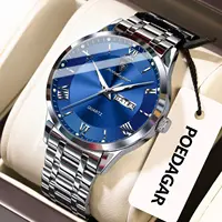 Reloj POEDAGAR de lujo para hombre, resistente al agua, luminoso, con fecha semanal, reloj de pulsera a la moda para hombre, relojes de cuarzo de negocios de acero inoxidable para hombre