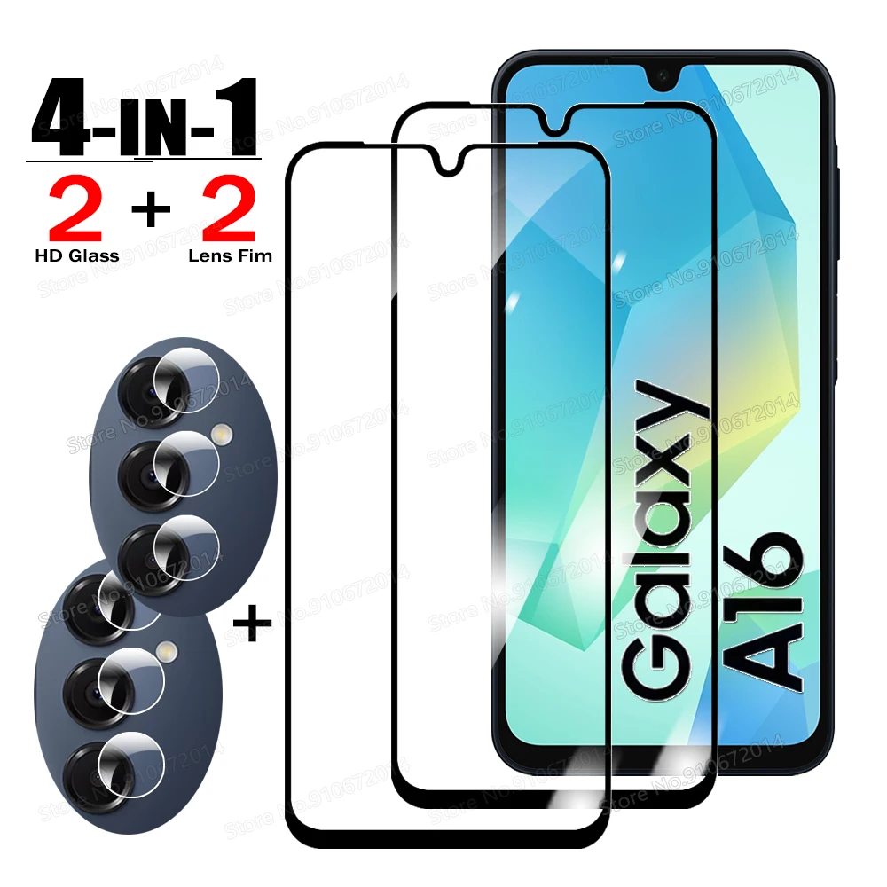 4IN1 شاشة كاملة الزجاج المقسى لسامسونج غالاكسي A16 A26 A36 A35 A15 A14 A34 A24 A52 A53 A54 A55 A56 5G HD عدسة حامي الفيلم