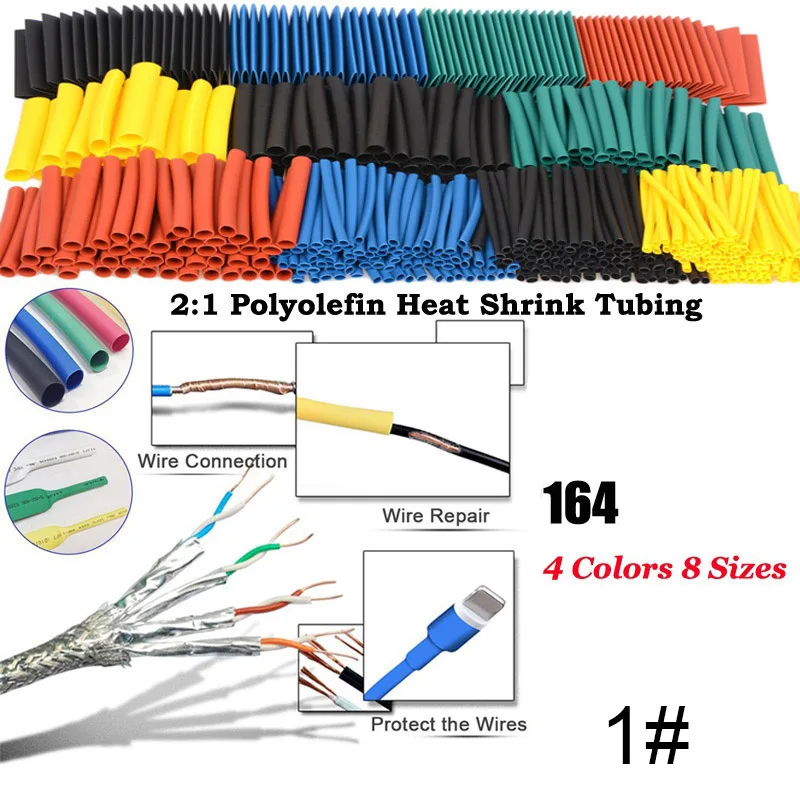 164Pcs Heat-shrink Tubing Thermoresistant Tube Heat Shrinking Wrapping Kit Electrical Connection Wire Cable Insulation Sleeving