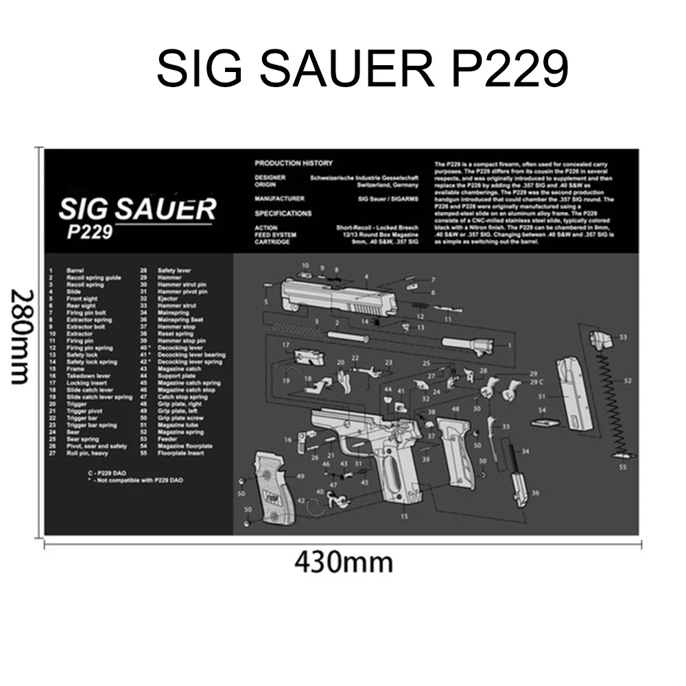 Tactical SIG SAUER Gun Cleaning Rubber Mat P220 P226 P229 P250 P320 P365 P238 SP2022 Gunsmith Armorers Disassembly Repair Tool