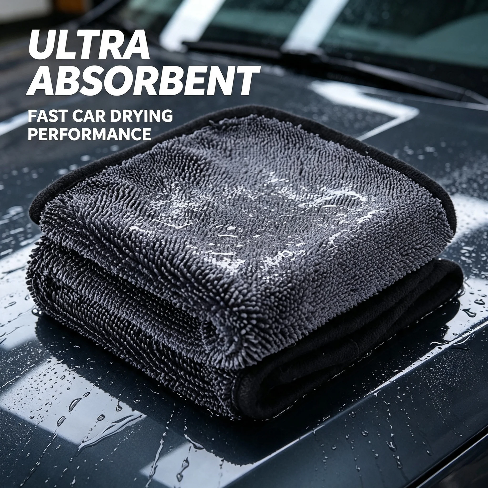 600GSM Twisted Loop Microfiber Car Drying Towel Black Edge Ultra Absorbent Auto Detailing Cloth Double Side Soft Paint Safe Wash