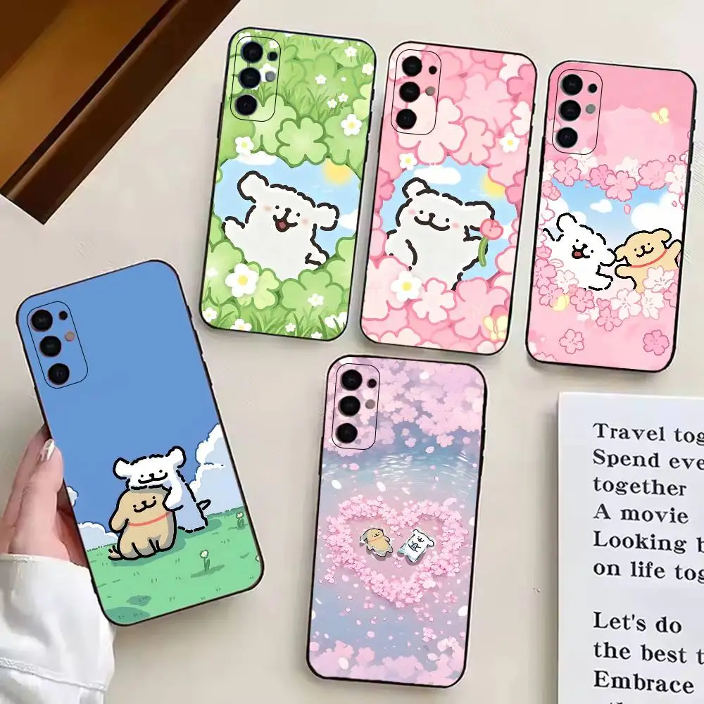 Lovely L-Line Dog Couple Phone Case For Samsung S25,S24,S21,S22,S23,S30,Ultra,S20,Plus,Fe,Lite,Note,10,Black Cover
