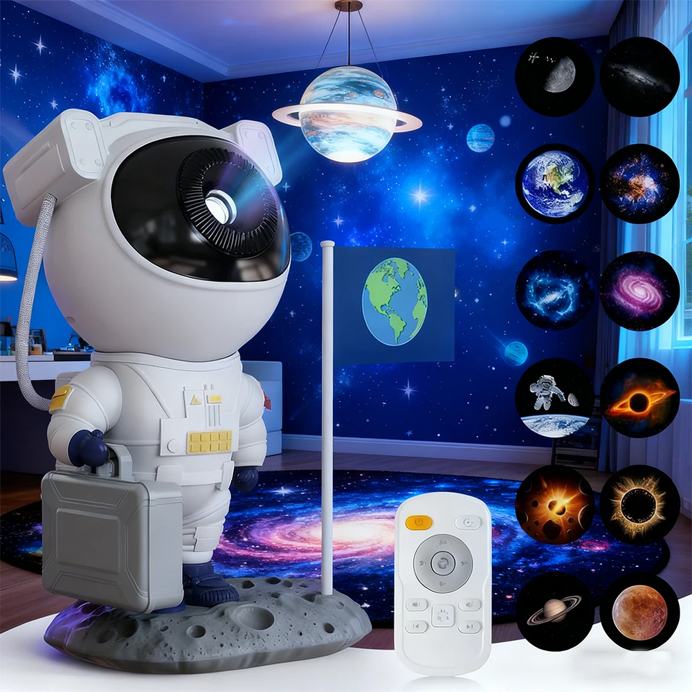 Astronaut Galaxy Projector, Star Projector with 12 Space Films, Galaxy Projector for Bedroom Planetarium Projector Night Light