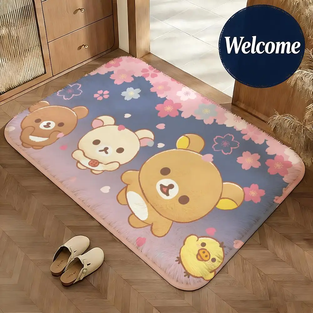Weiche Flanell-Bodenmatte mit Rilakkuma-Motiv, rutschfeste, saugfähige Fußmatte für Badezimmer, Schlafzimmer, Heimdekoration, Teppich – Detail 17