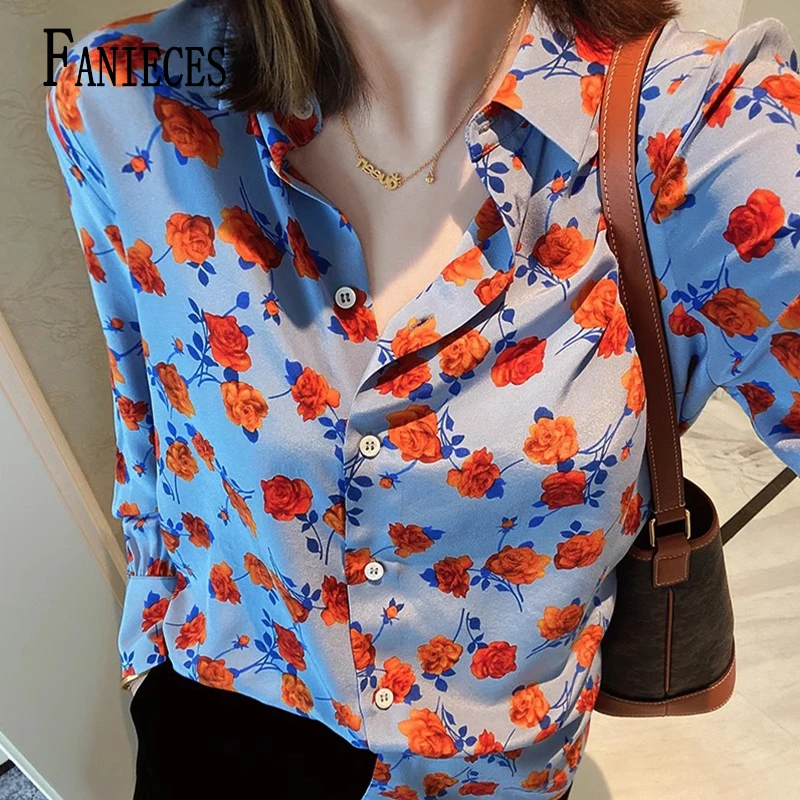 

FANIECES S-3XL Long Sleeve Women Shirt Fashion Turndown Collar Stripe Loose Blouses Autumn Office Lady Elegant Casual Tops