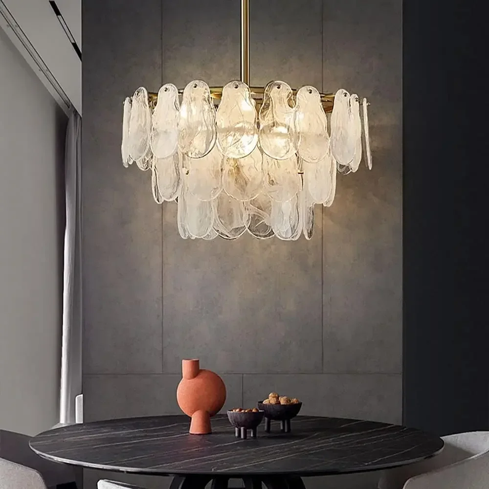 French luxury chandelier glass metal crystal LED chandelier living room dining room American minimalist decoration ceiling lamp