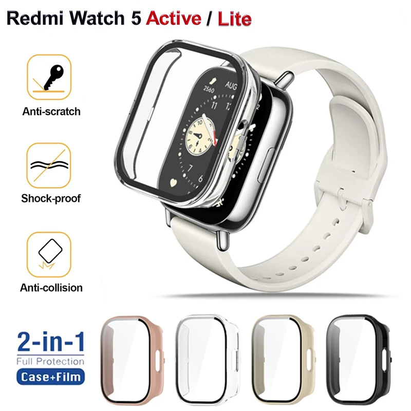 Gehärtetes Glas + PC-Gehäuse für Xiaomi Redmi Watch 5 Active/Lite Cover, weiche TPU-Displayschutz-Uhrengehäuse für Redmi Watch 5 Lite