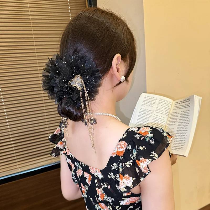 

Female 2025 New Headwear Women Girls Hair Styling Tools Tassel Butterfly Mesh Flower Hair Claw Popular Hair Clip Hairpins