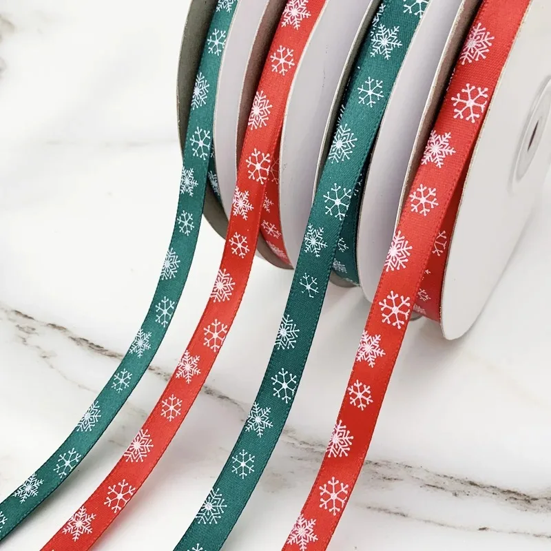 1pc Christmas Snowflake Ribbon Red Grosgrain Ribbon Xmas Printed Fabric Ribbon for Gift Wrapping DIY Bow Holiday Decoration