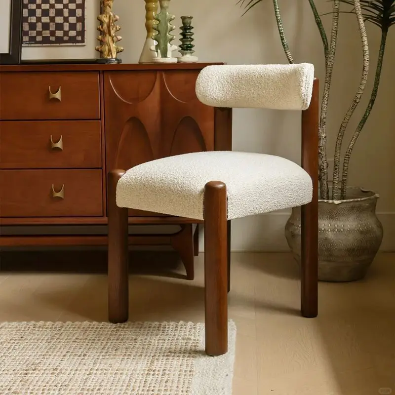 French Dining Chair Vintage Peter Makeup Home Lamb Fleece Backrest High-end Restaurant Minimalist