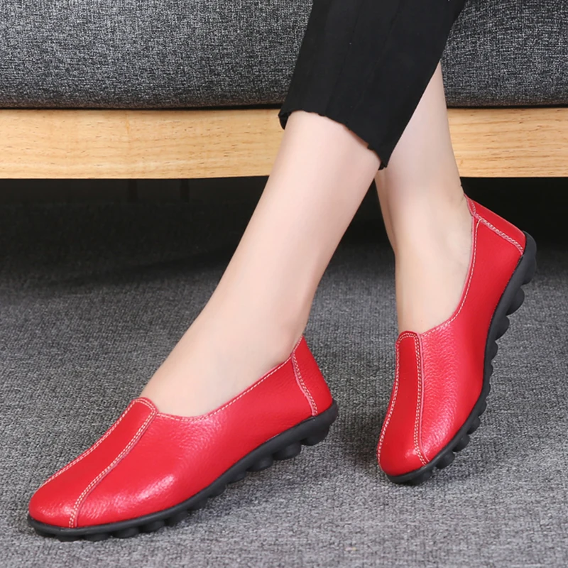 2023 New Spring Women Flat Shoes Genuine Leather Ladies Casual Shoes Comfortable Mocasines Shoes Female Slip on Loafers Size 42