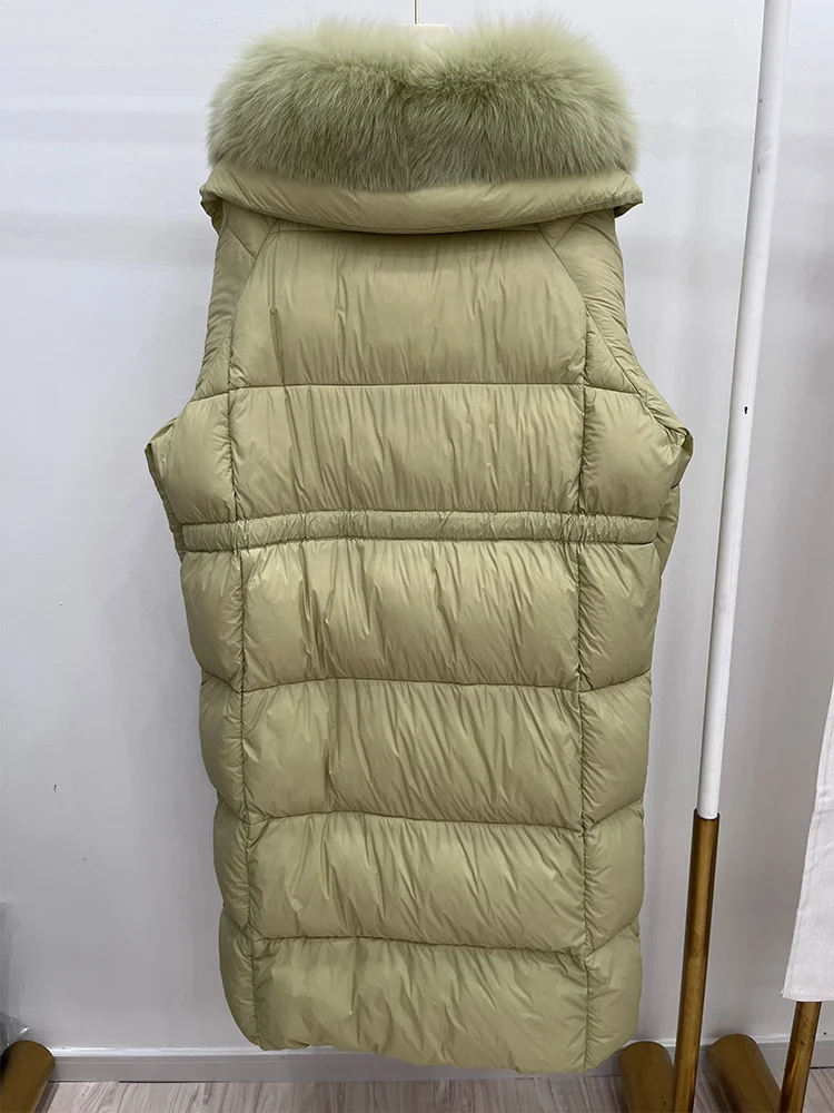 Neue Mode Winter frauen Mantel Gans Unten Mit Echt Fox Pelz Kragen Lange Jacke Volle Ärmel Dicke Warme Luxus weiblichen Mantel