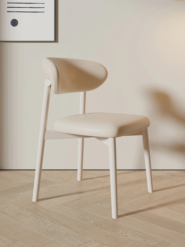 

Solid wood Nordic dining chair Home back chair Modern simple light luxury leaning child restaurant study chair stool Cream style