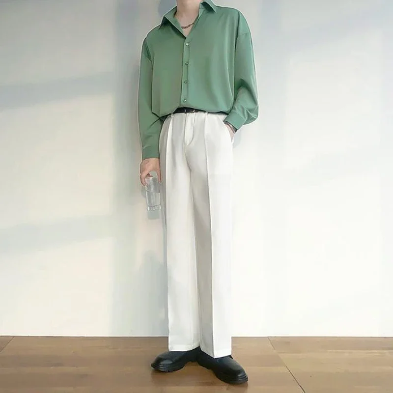 Wide Leg Male Suit Trousers Baggy Men\'s Summer Pants White Stylish Dress Elegant Cheap Classic Vintage Spring Clothes Formal Up