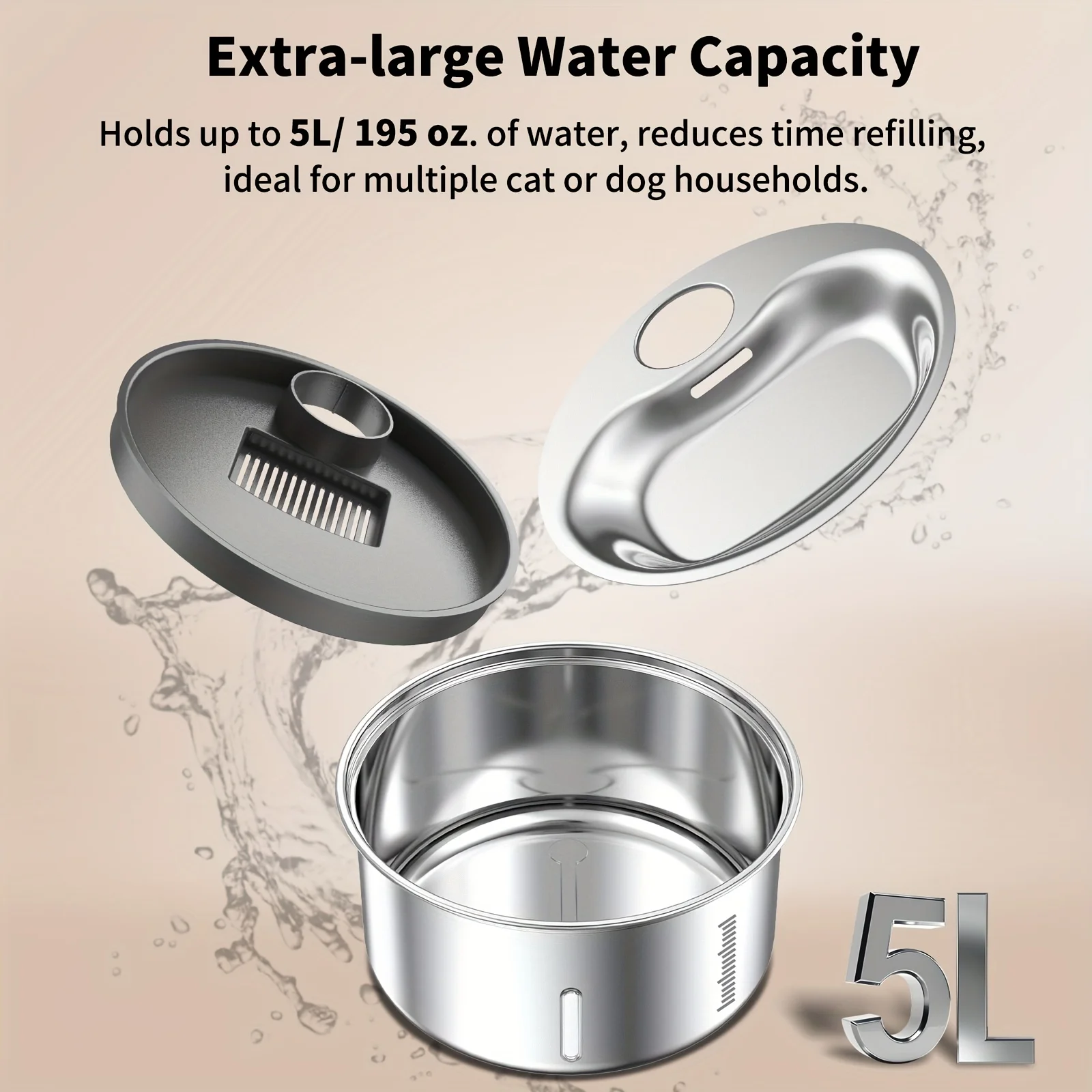 32L Pet Drinking Fountain – Stainless Steel Cat & Dog Water Dispenser with Ultra-Quiet Pump, USB-Powered, No Batteries Needed, A - view 7