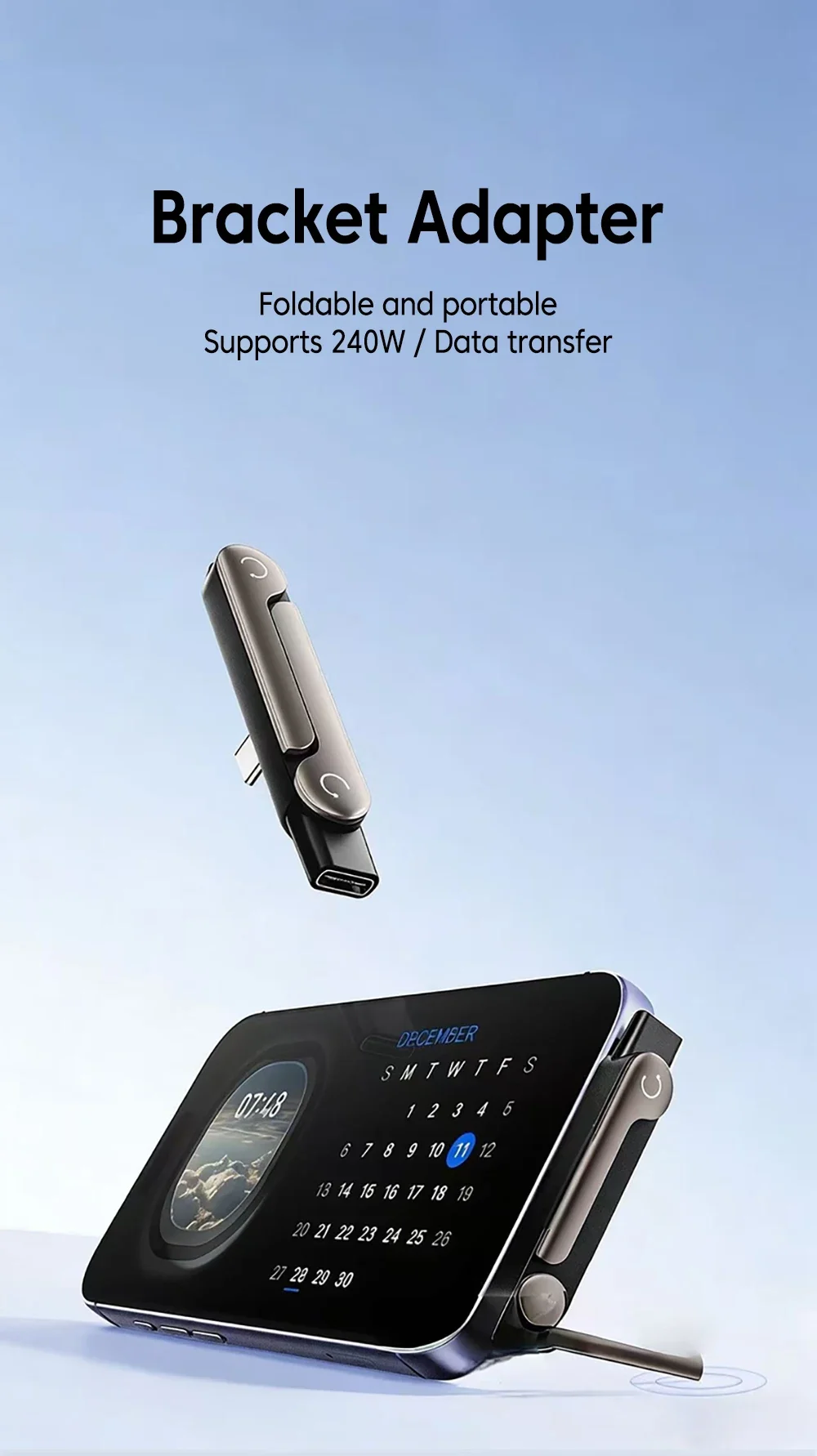 2 Stück Typ-C Telefonladehalterung Adapter 240W Schnellladung OTG Typ-C Stecker auf USB-C Buchse Konverter mit Klapphalterung – Detail 2