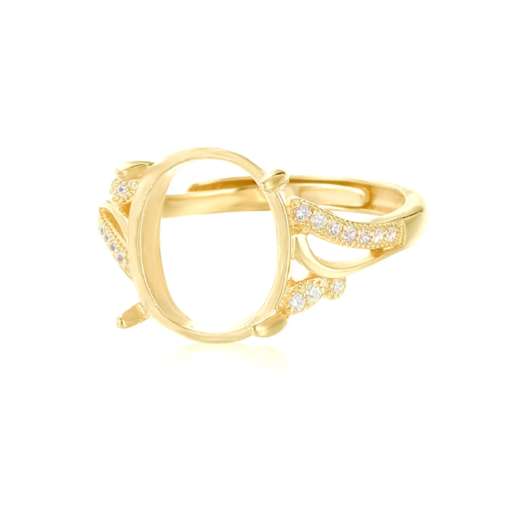 

Yellow Gold Plated 925 Silver Zircon Adjustable Ring Setting for 6x8mm/7x9mm/8x10mm/10x12mm/11x15mm Oval Cabochons