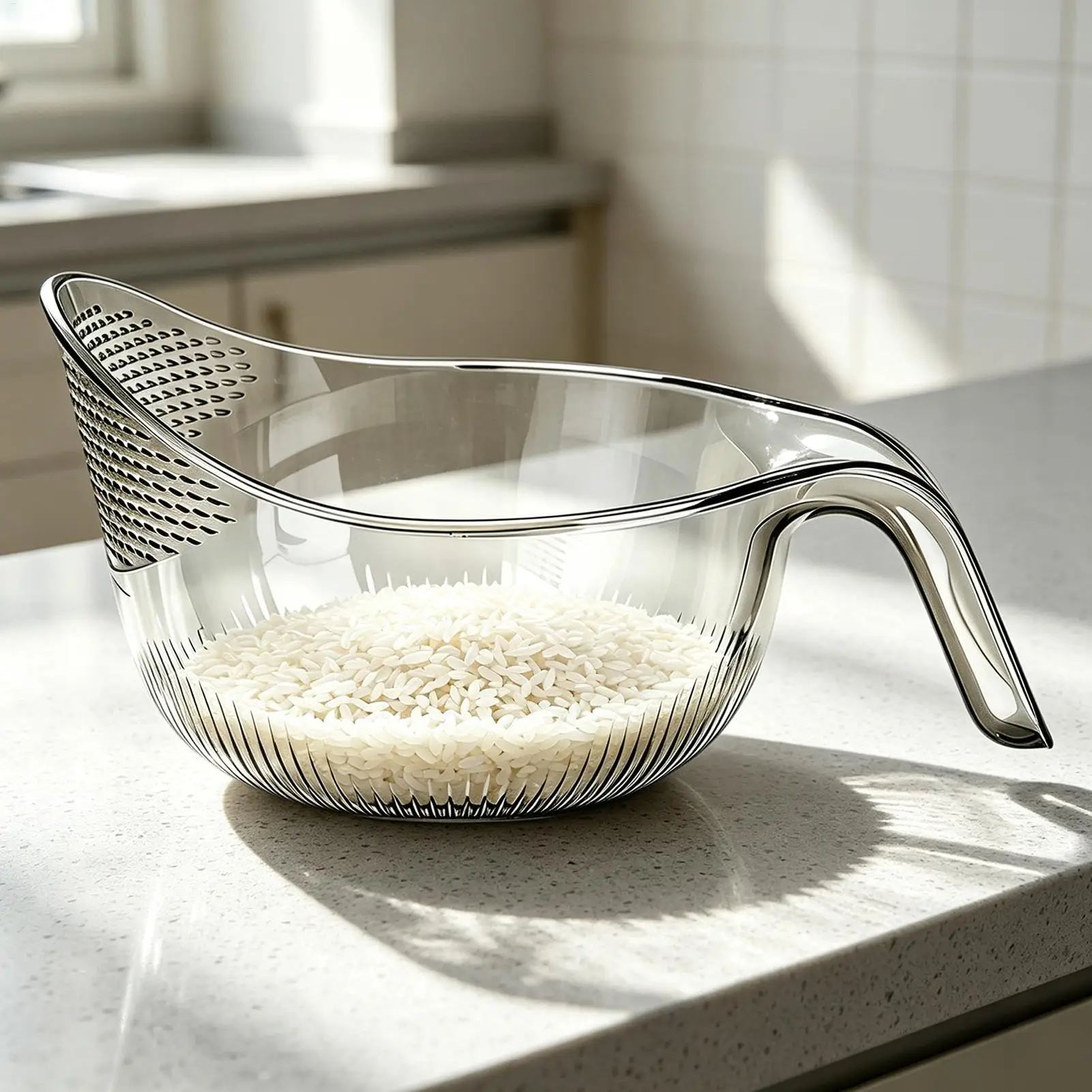 Multifunctional Rice Rinser Bowl Drainer Scoop Water Filter Cup Plastic Material For Washing Fruits Vegetables Draining