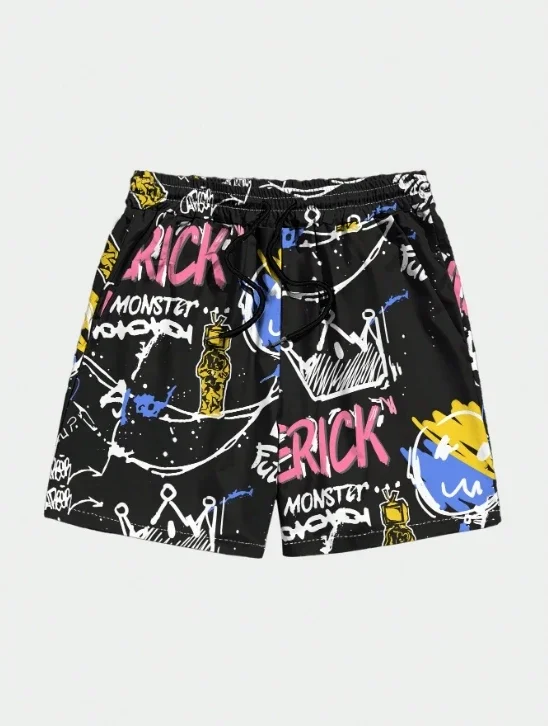 Letter Graffiti Graphic Shorts Men Women Y2k Harajuku Quick Dry Gym Shorts Fitness Fashion Oversize Short Pants Trunks Summer