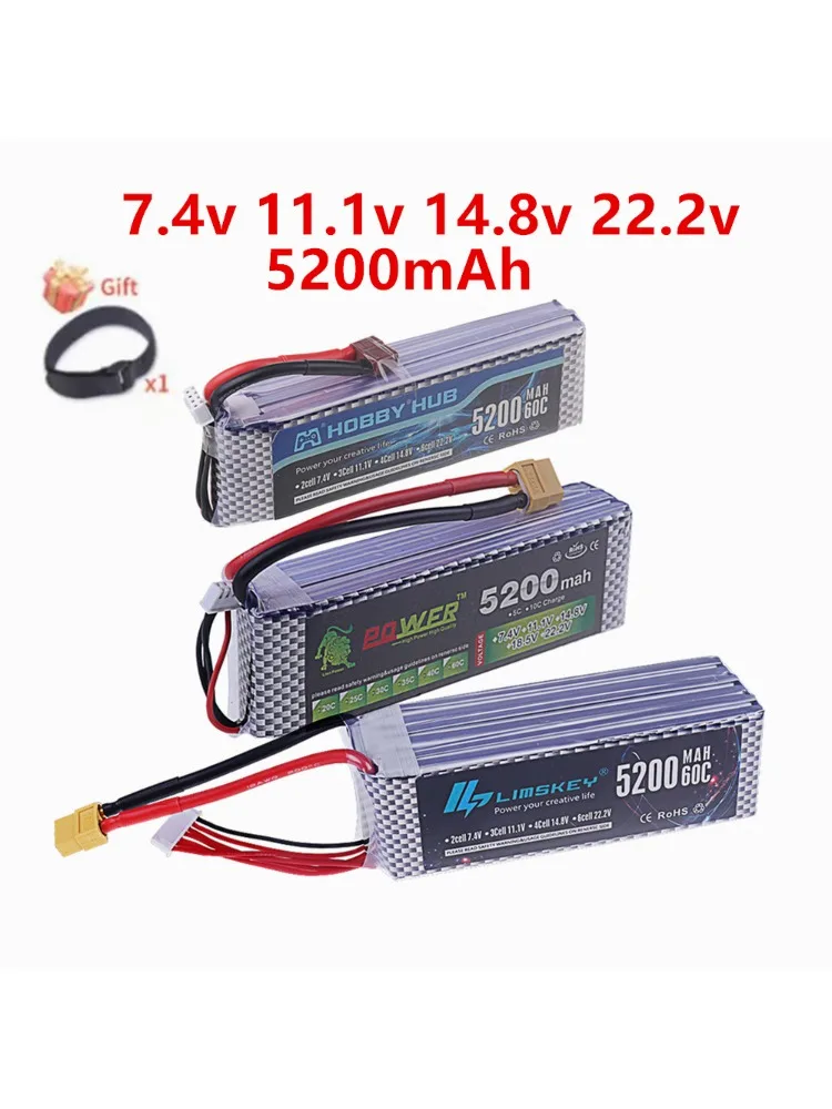 2 S/3 S/4 S/6 S 7.4 v 11.1 v 14.8 v 22.2 v 5200 mah Lipo Batterij 60C Voor RC Speelgoed Auto Vrachtwagen Boten Drone Helikopter Onderdelen Met XT60 T Deans - afbeelding 2