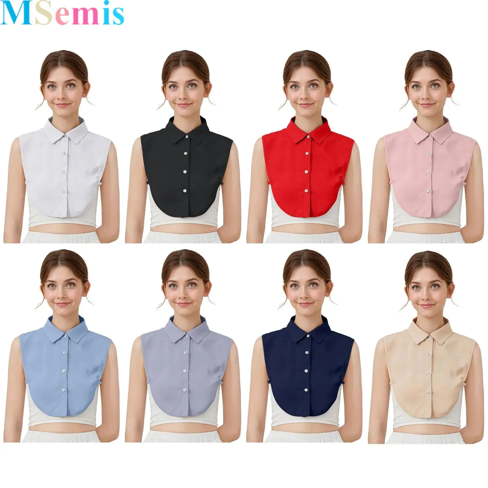 

1Pcs Detachable Collar Blouse Turn Down Collar Buttons Closure Faux False Collar Fake Half Shirts for Women Men