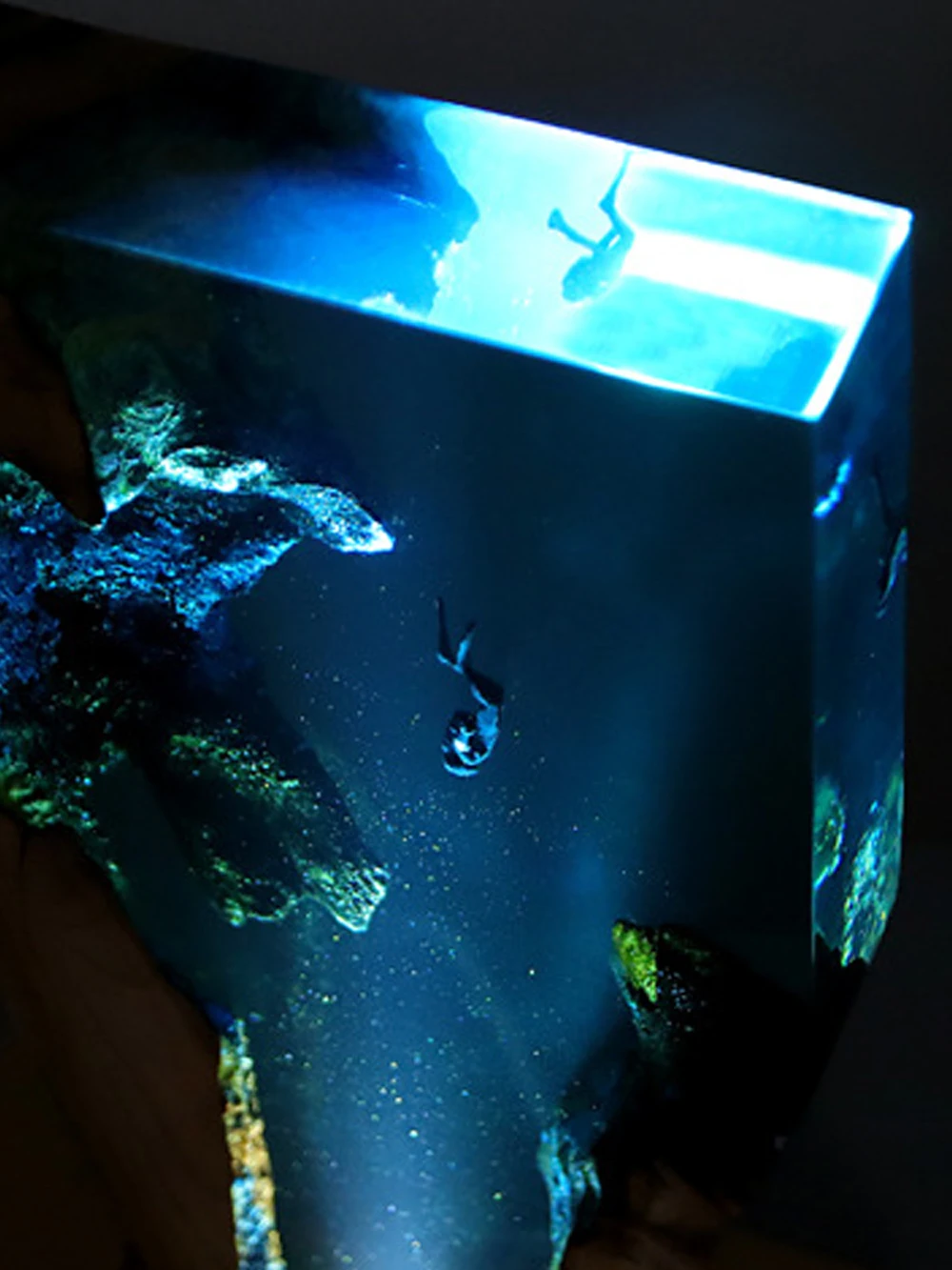 Seabed Mundo Criatividade Table Light, Resina Art Decoração Lâmpada, Night Light, Caverna Mergulho, Exploração Tema, USB Charge