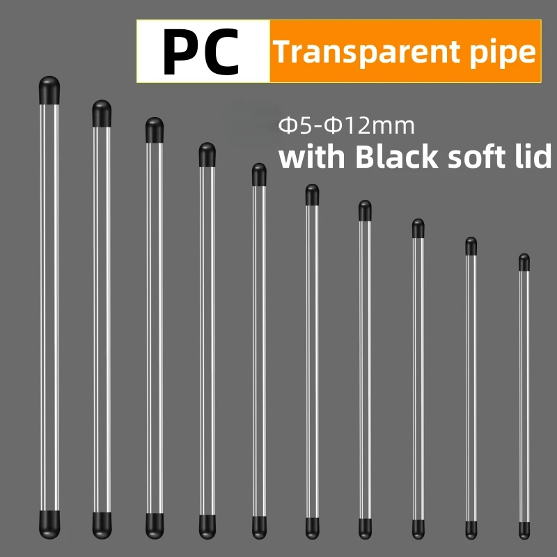 

PVC/PC transparent tube storage packaging with plug round tube with black lid Plastic pipes tube trial packaging pipe