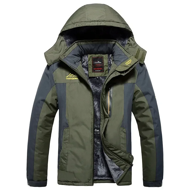 Parka grossa com capuz impermeável masculina, jaqueta de lã quente, corta-vento, verde exército, roupas masculinas, plus size, 9XL, inverno