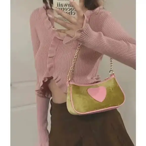 Bloom Haruku Heart Y2k Bags Women 2023 Sweet Cool Girls Casual Vintage Underarm Ladies Fairycore Cute Shoulder Bag Chic