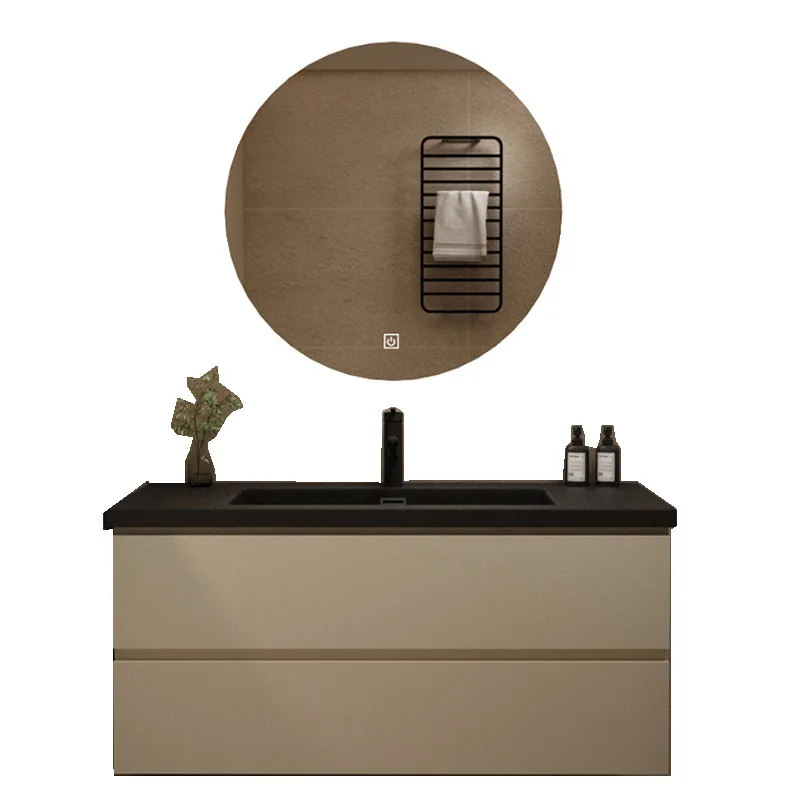 

Nano Rock Integrated Basin Light Luxury Solid Wood Bathroom Cabinet Combination Bathroom Face and Wash Sink