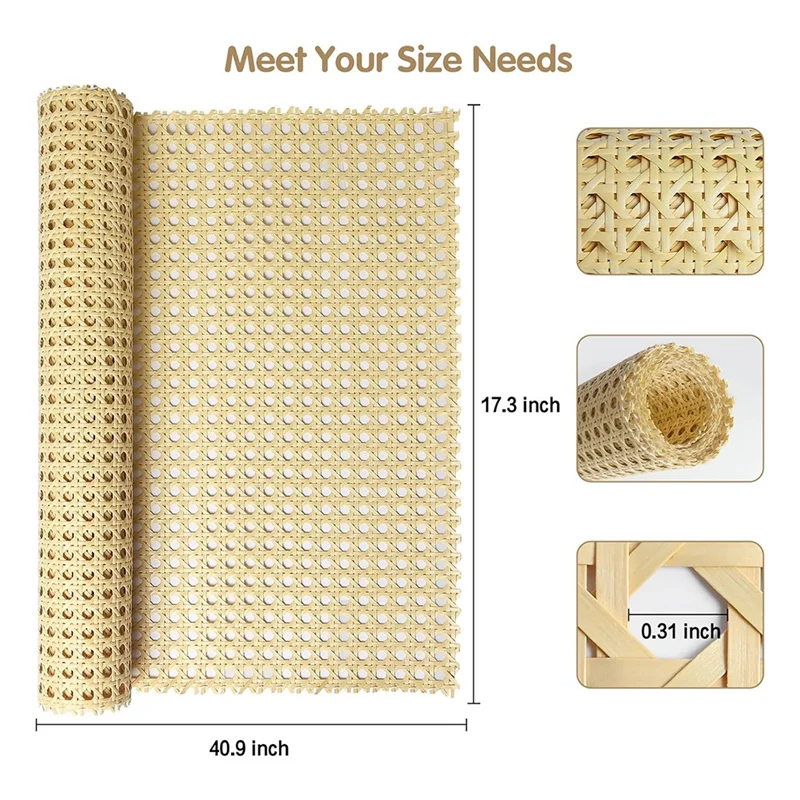 

ABKO-Open Rattan Webbing Roll, 17.5X40 Inch Woven PE Cane Mesh For DIY Home Decor Project, Synthetic Replacement Material